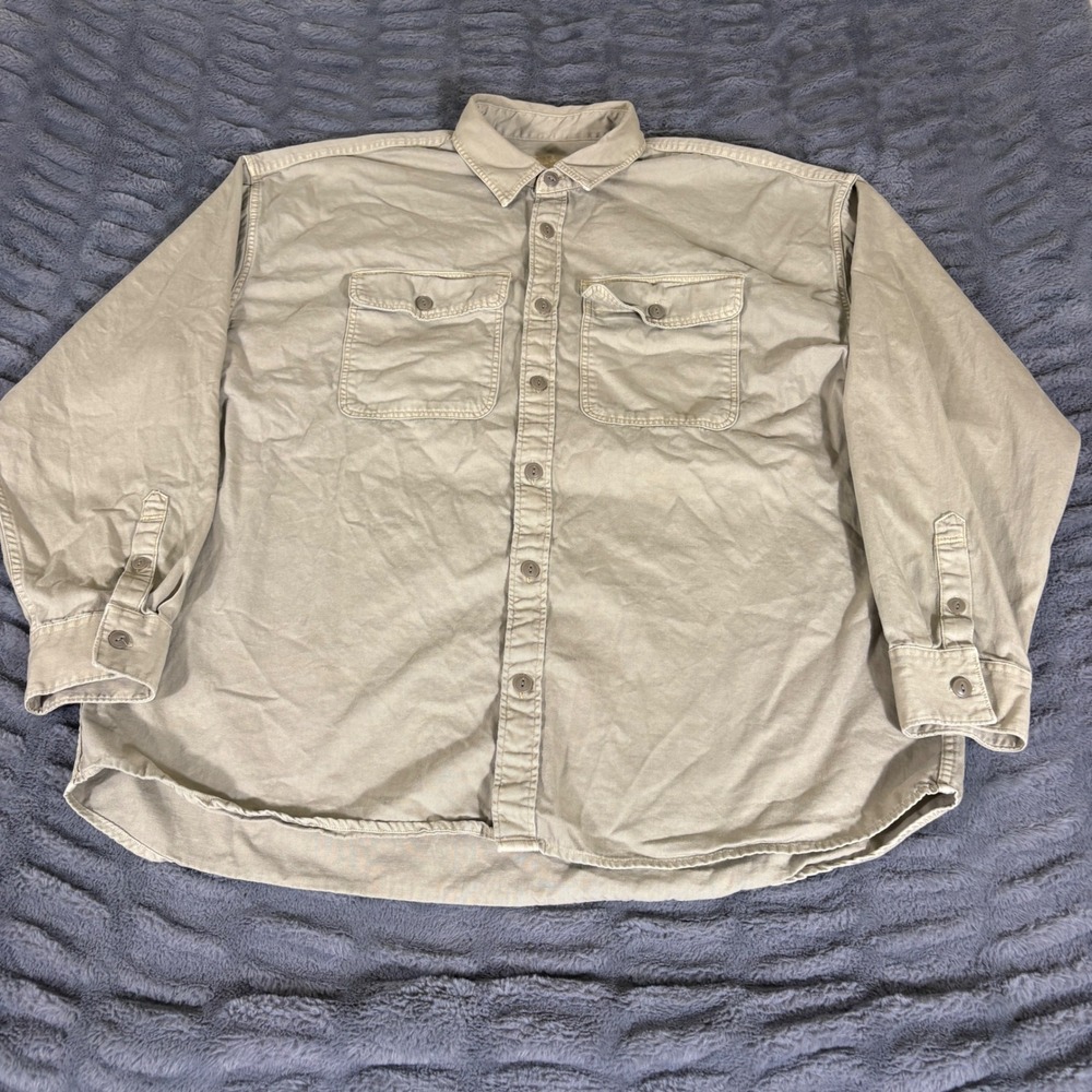 Abercrombie & Fitch Mens XXL Khaki Tan Stretch Cotton Workwear Button Down Shirt